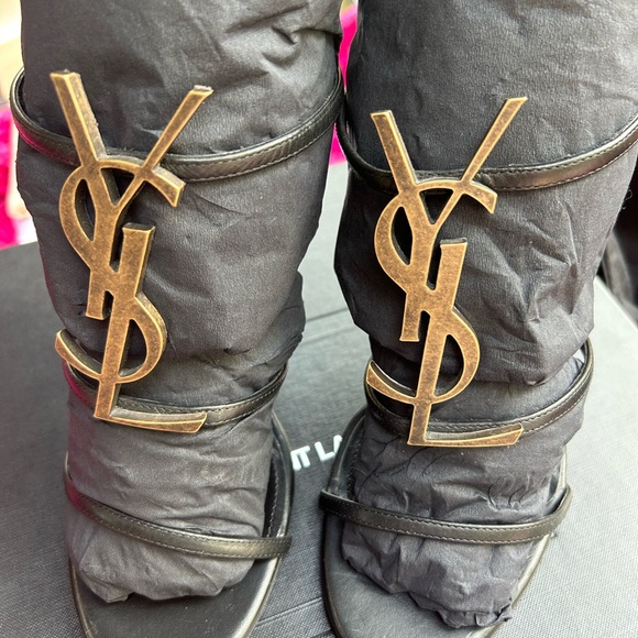 100% Auth YSL Cassandra 110 heels black/gold bronze size 37/7 TTS box and bags - Picture 14 of 16